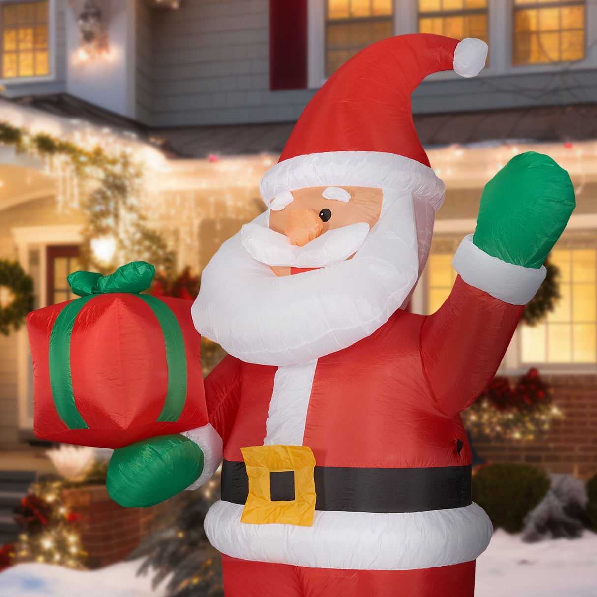 10-Ft; Tall Santa Claus Holding Gift, Outdoor Blow-Up Christmas Inflatable with Lights and Storage Bag
