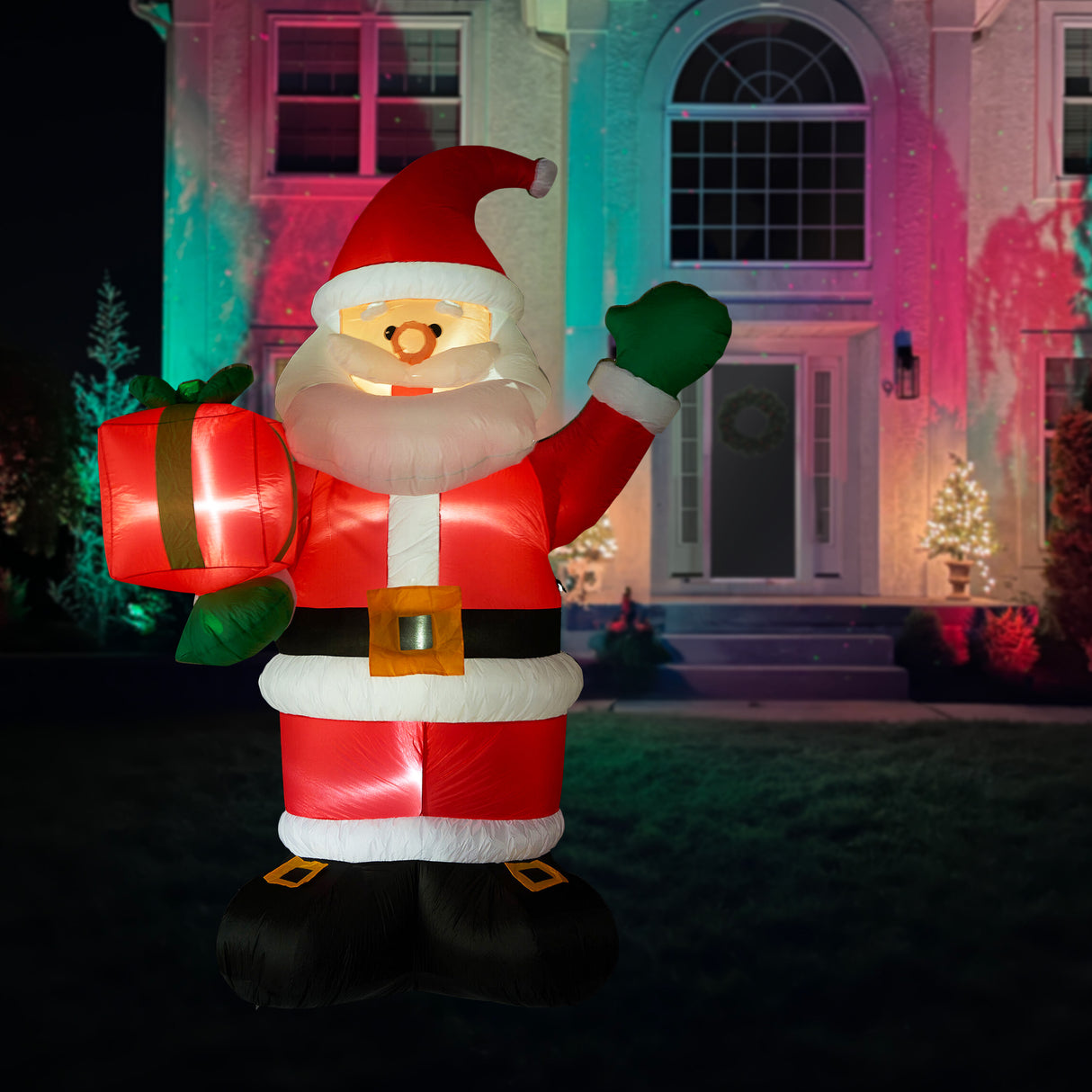 10-Ft; Tall Santa Claus Holding Gift, Outdoor Blow-Up Christmas Inflatable with Lights and Storage Bag