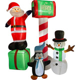 6-Ft. Tall Welcome Mailbox with Santa, Snowman, and Penguin, Outdoor Blow-Up Christmas Inflatable with Lights and Storage Bag