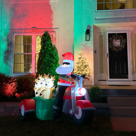 6-Ft. Tall Prelit Santa on Motorcycle with Reindeer Sidecar Inflatable