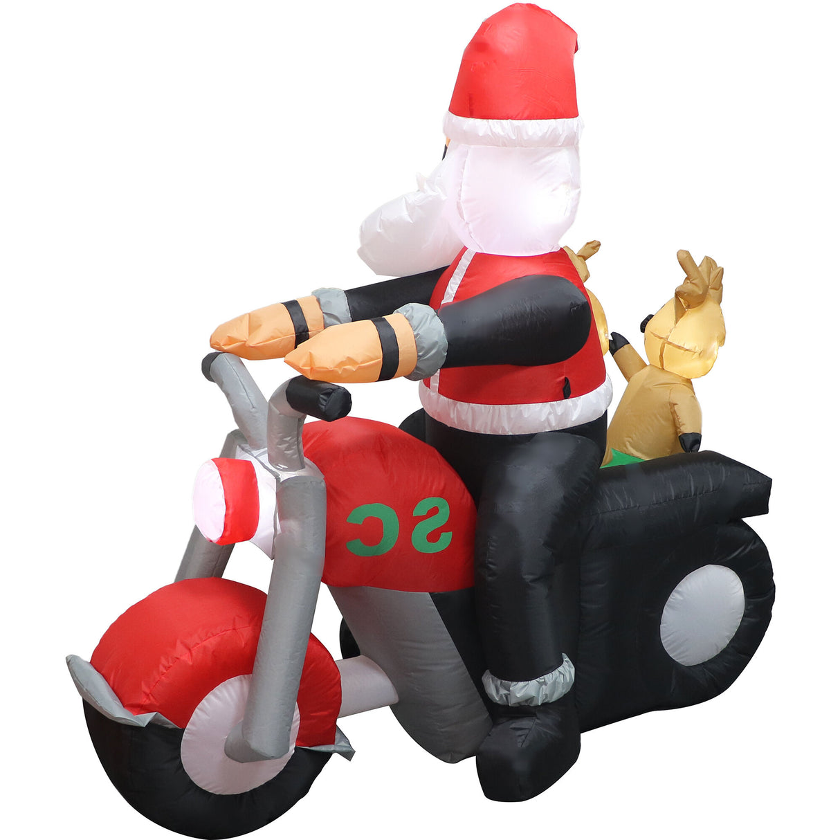 6-Ft. Tall Prelit Santa on Motorcycle with Reindeer Sidecar Inflatable