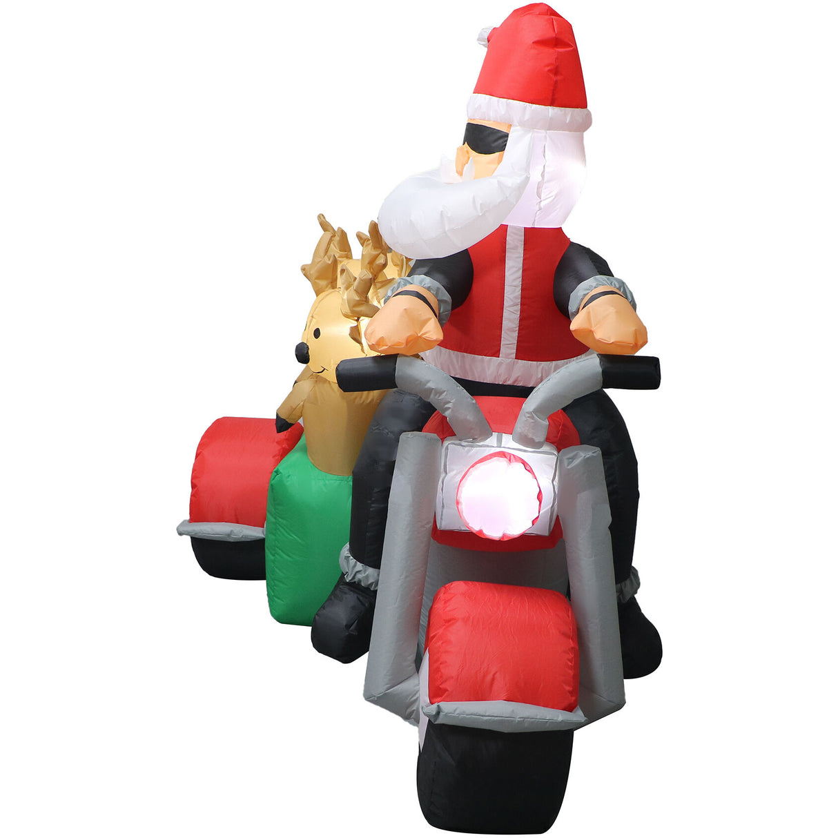 6-Ft. Tall Prelit Santa on Motorcycle with Reindeer Sidecar Inflatable