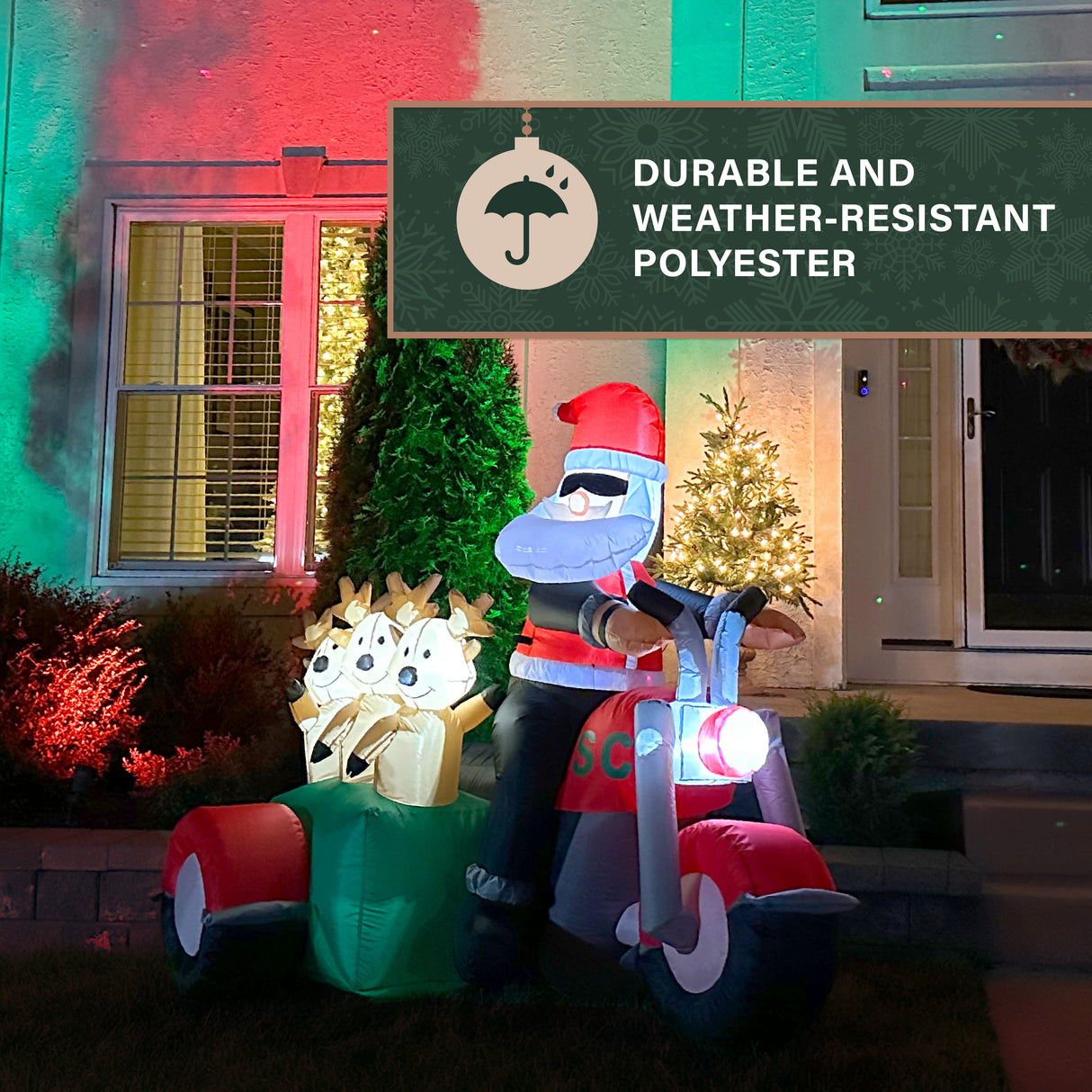 6-Ft. Tall Prelit Santa on Motorcycle with Reindeer Sidecar Inflatable