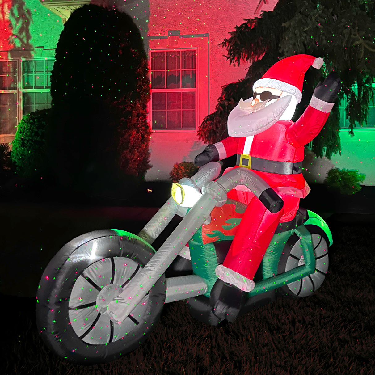 6-Ft. Wide Prelit Motorcycle Santa Inflatable