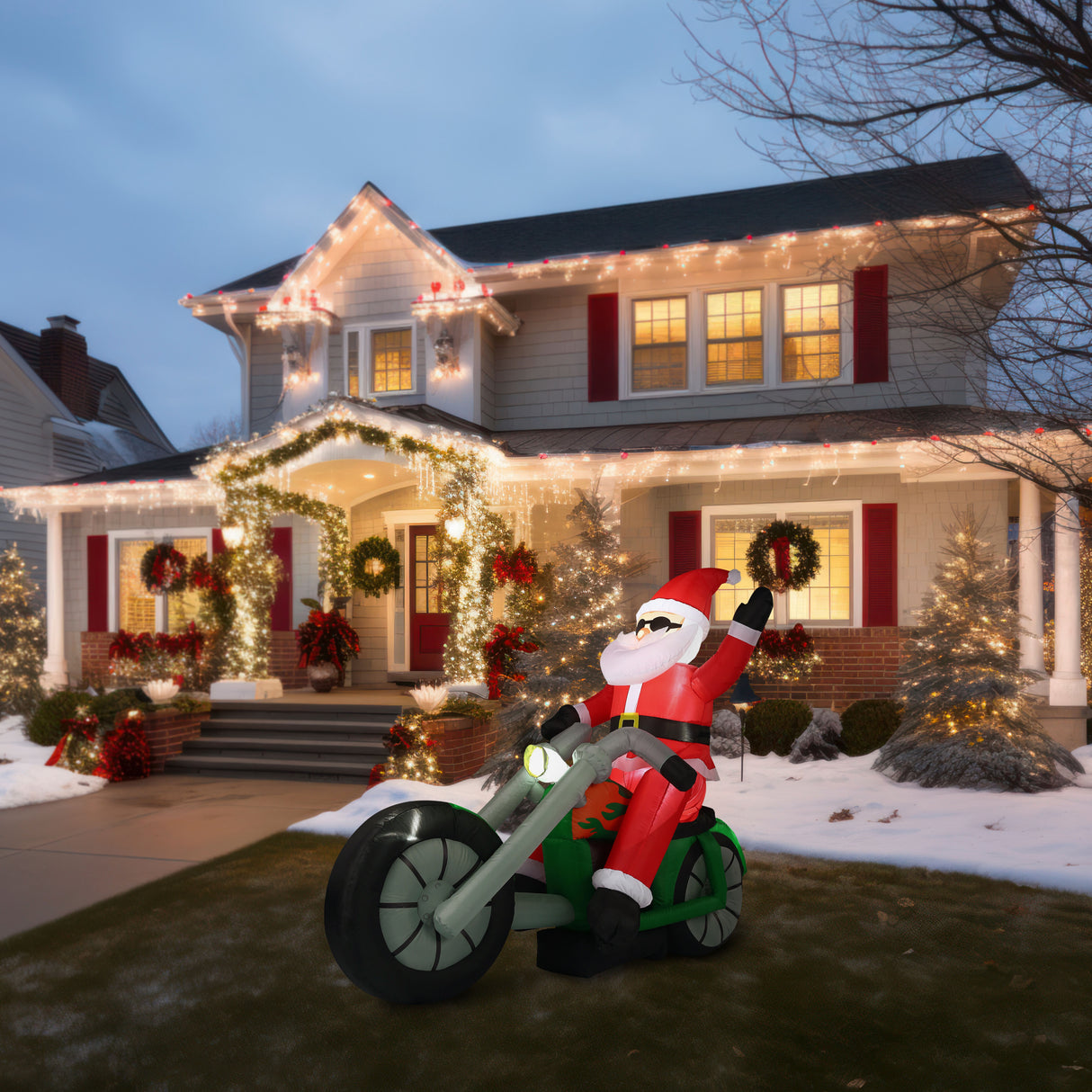 6-Ft. Wide Prelit Motorcycle Santa Inflatable