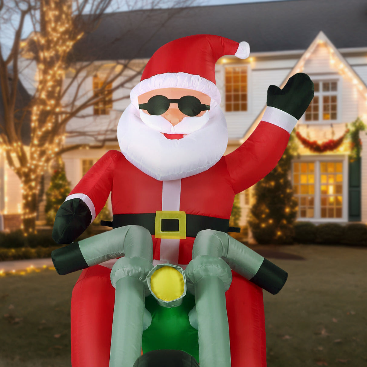 6-Ft. Wide Prelit Motorcycle Santa Inflatable