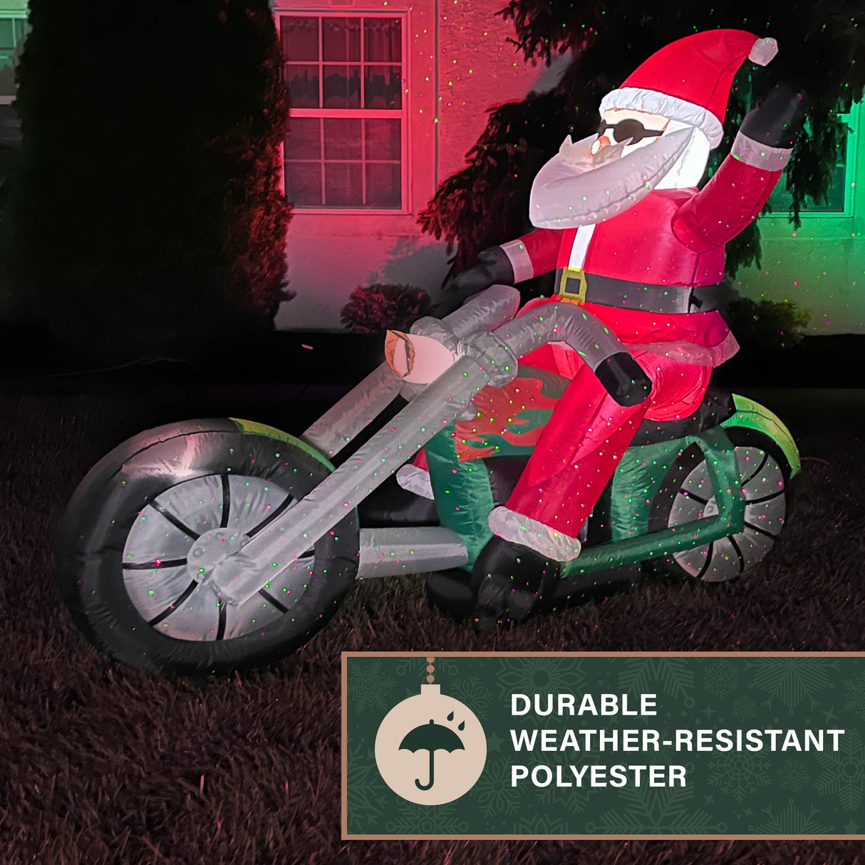 6-Ft. Wide Prelit Motorcycle Santa Inflatable
