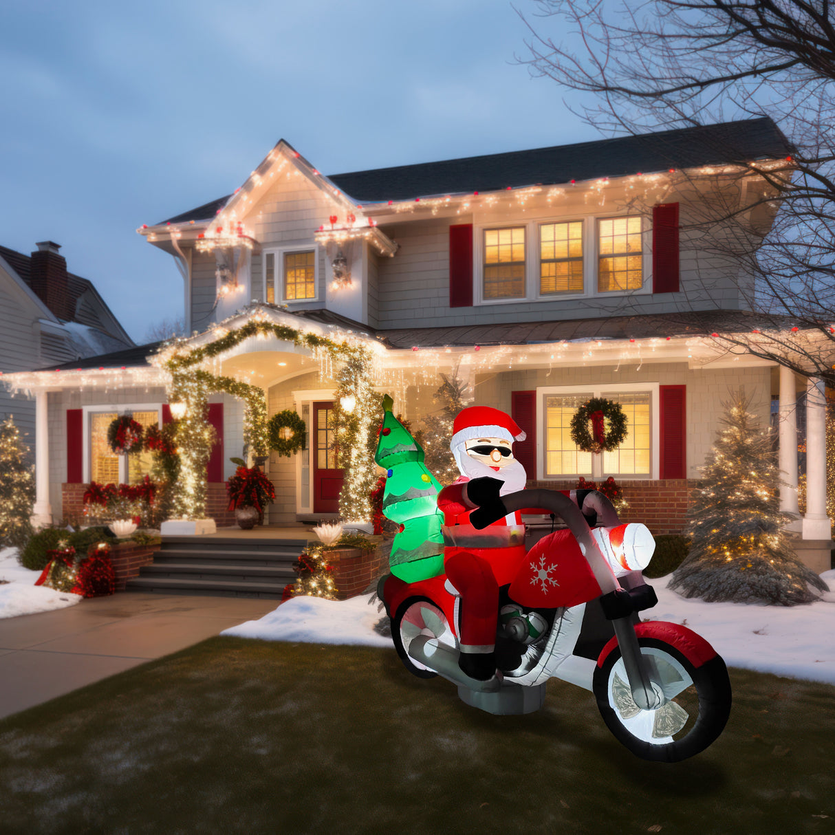 7-Ft. Wide Prelit Santa on Motorcycle Inflatable