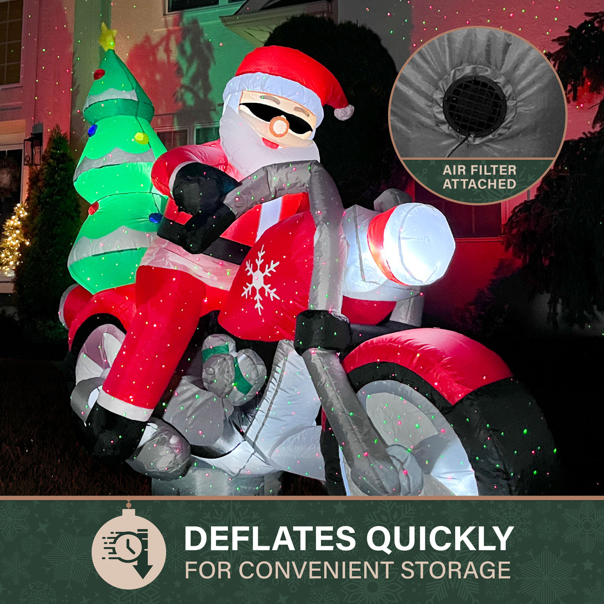 7-Ft. Wide Prelit Santa on Motorcycle Inflatable