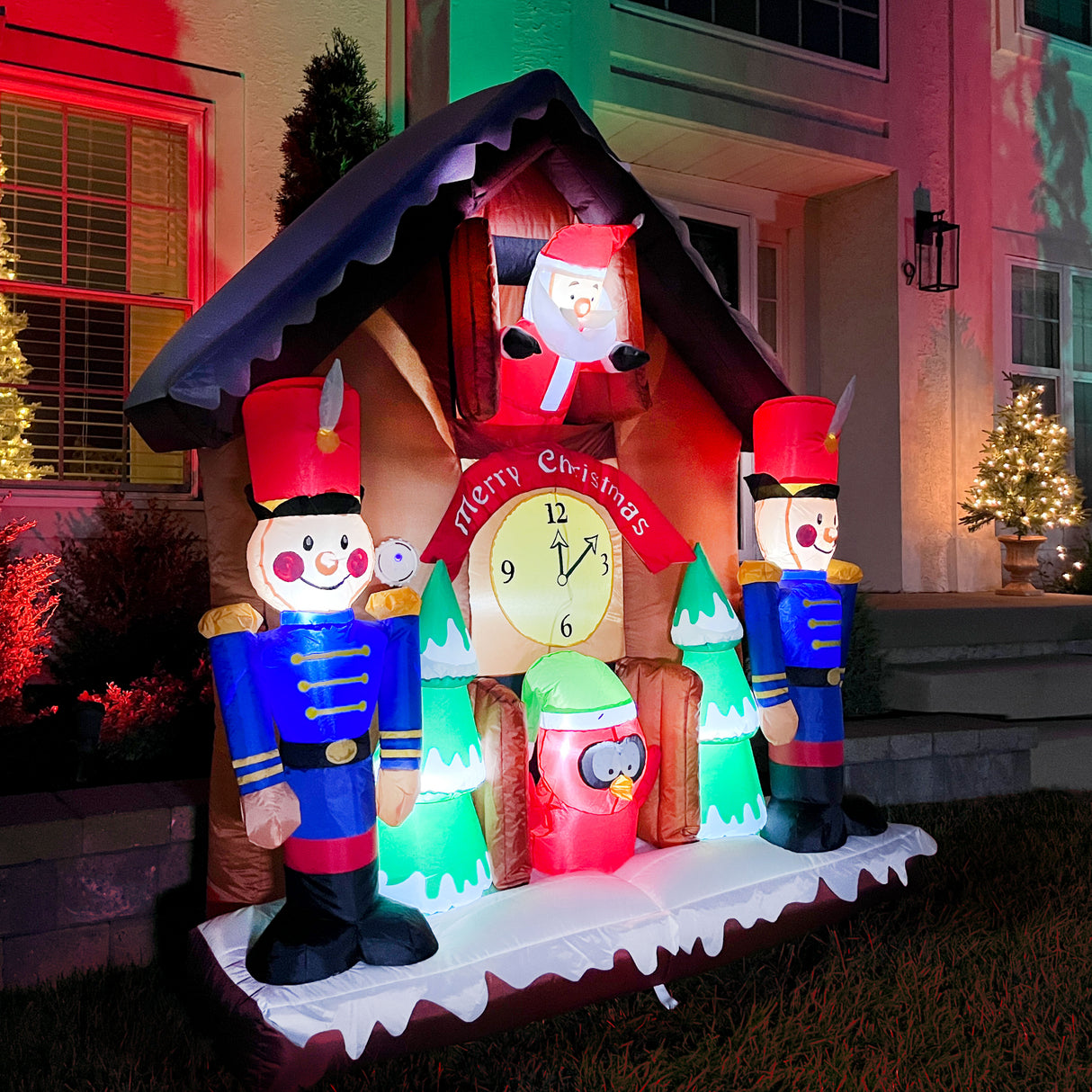 6-Ft. Tall Prelit Santa Nutcracker Cuckoo Clock Inflatable with Music