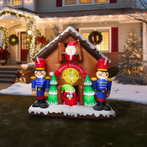 6-Ft. Tall Prelit Santa Nutcracker Cuckoo Clock Inflatable with Music