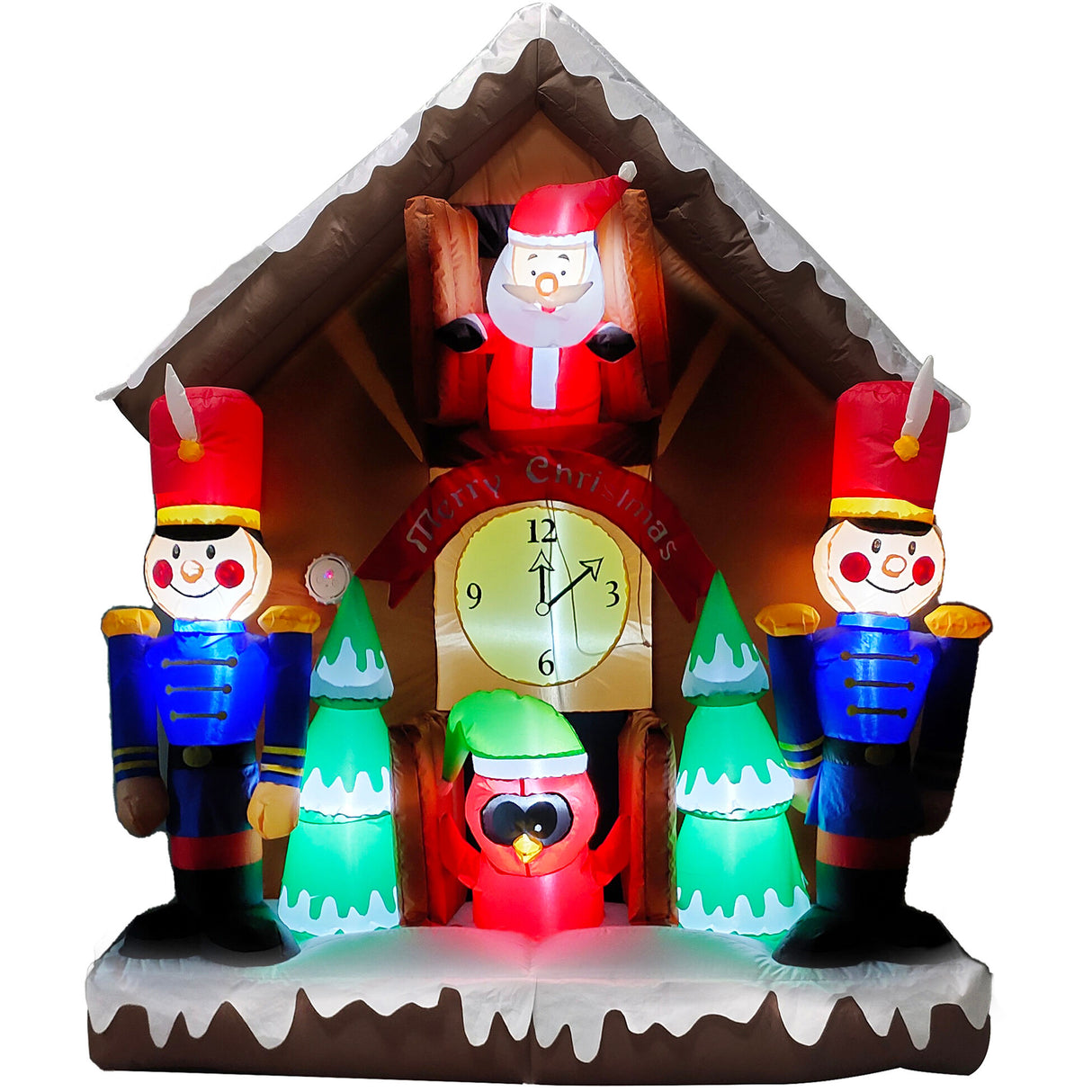 6-Ft. Tall Prelit Santa Nutcracker Cuckoo Clock Inflatable with Music