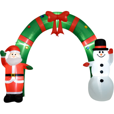 8-Ft. Tall Walkway Arch w/ Santa Claus and Snowman, Outdoor Blow-Up Christmas Inflatable w/ Lights and Storage Bag