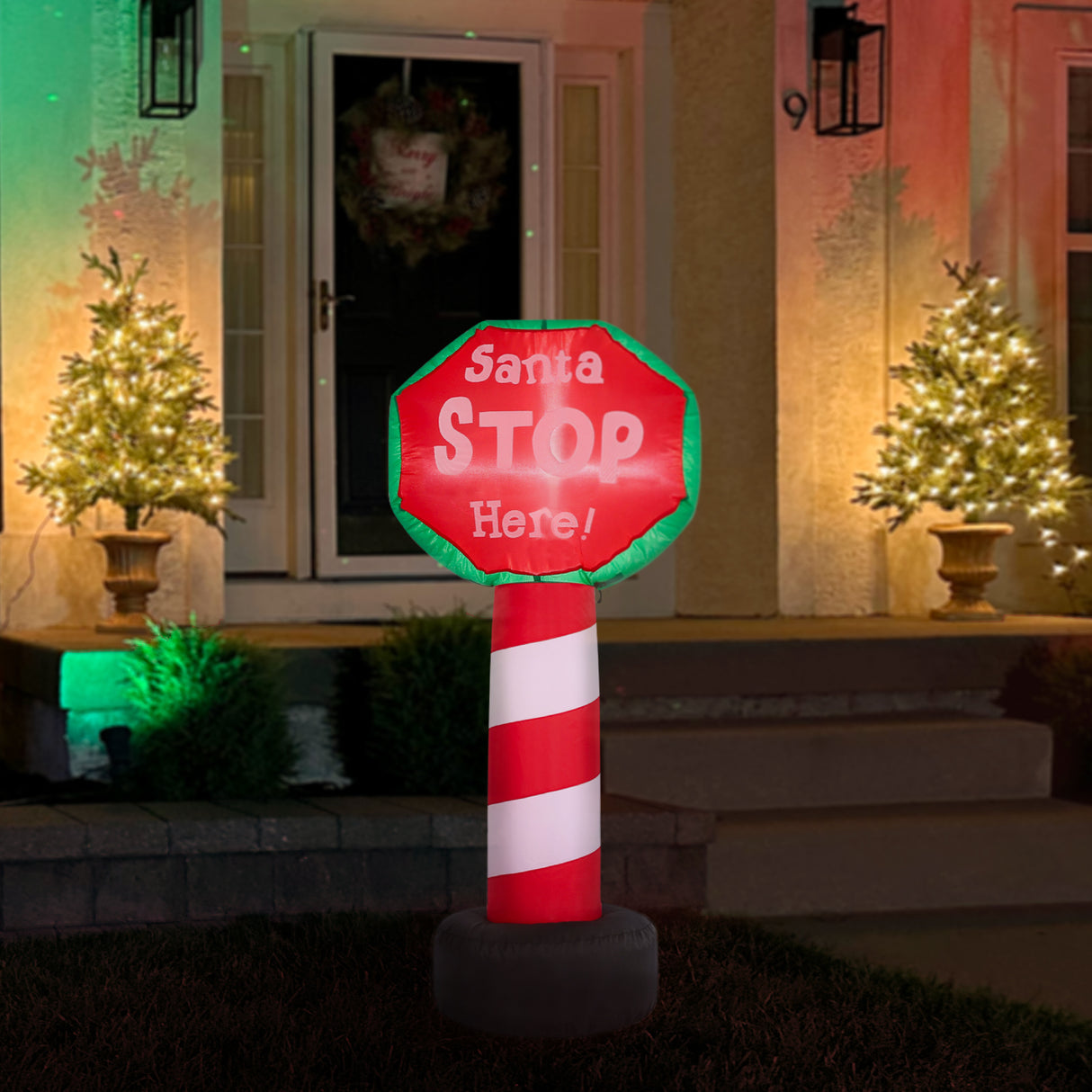 3.5-Ft. Tall Prelit "Santa Stop Here" Sign Inflatable