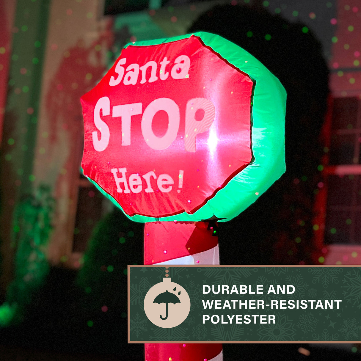 3.5-Ft. Tall Prelit "Santa Stop Here" Sign Inflatable