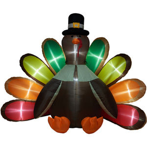 8-Ft. Wide Turkey Blow-Up Inflatable w/ Lights, Festive Party Decor for Thanksgiving, Harvest Celebrations, and Friendsgiving