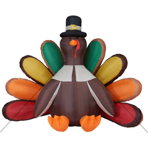8-Ft. Wide Turkey Blow-Up Inflatable w/ Lights, Festive Party Decor for Thanksgiving, Harvest Celebrations, and Friendsgiving