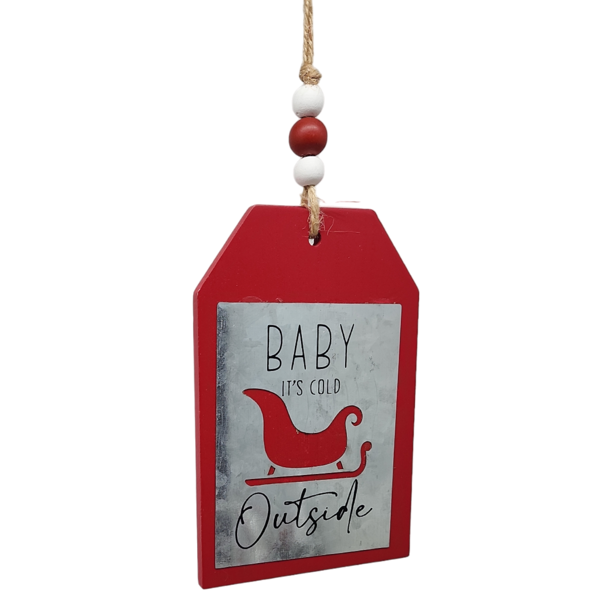 Holiday Tag Sign with Beaded Hanger -