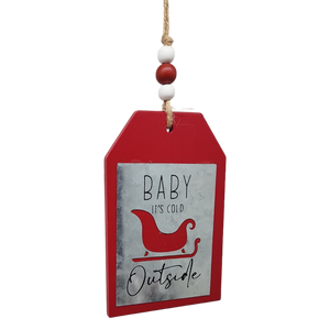 Holiday Tag Sign with Beaded Hanger -