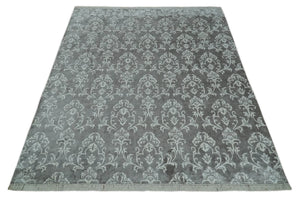 Fine 8x10 Hand Knotted Gray and Ivory Traditional Modern Style Art Art Silk Rug, Living Room Rug