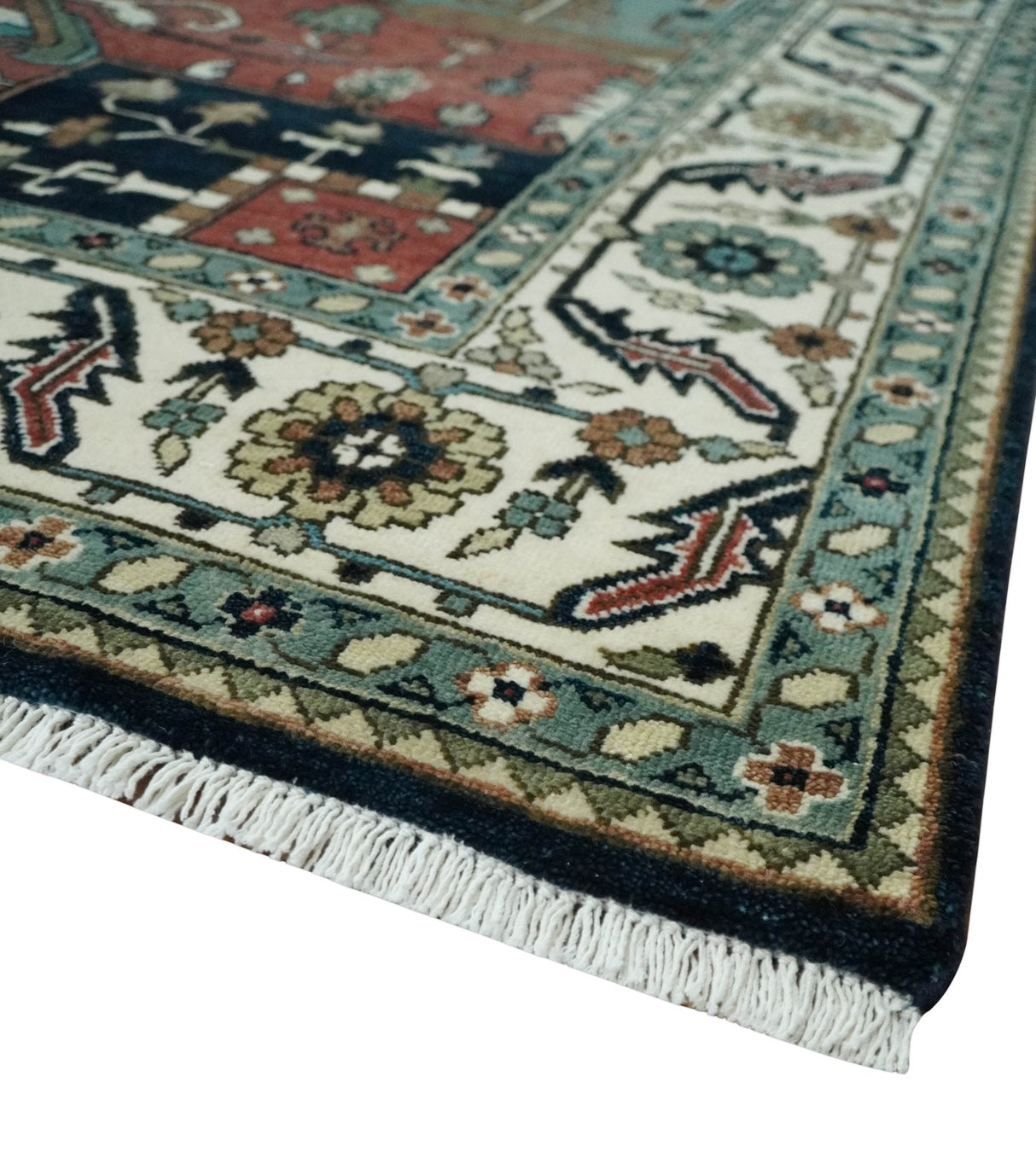 Fine 9x12 Hand Knotted Brown, Black, Blue and Ivory Traditional Wool Area Rug
