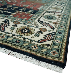 Fine 9x12 Hand Knotted Brown, Black, Blue and Ivory Traditional Wool Area Rug