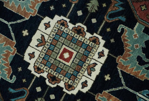 Fine 9x12 Hand Knotted Brown, Black, Blue and Ivory Traditional Wool Area Rug