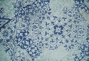 Fine Antique Design Silver, Light Teal and Blue transitional Hand Knotted 8x10 wool and Art Silk area Rug