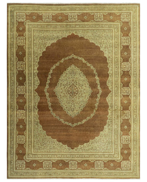 Fine Antique Knotted Traditional Tabriz Brown And Beige Wool Area Rug