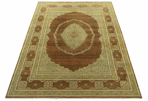 Fine Antique Knotted Traditional Tabriz Brown And Beige Wool Area Rug