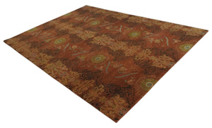 Fine Antique Style Brown, Rust and Green Traditional Ikat design Hand knotted wool Area Rug