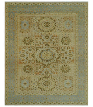 Fine Blue And Beige Traditional Mamluk Design Hand Knotted 8x10 Wool Area Rug