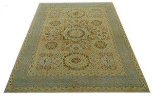 Fine Blue And Beige Traditional Mamluk Design Hand Knotted 8x10 Wool Area Rug