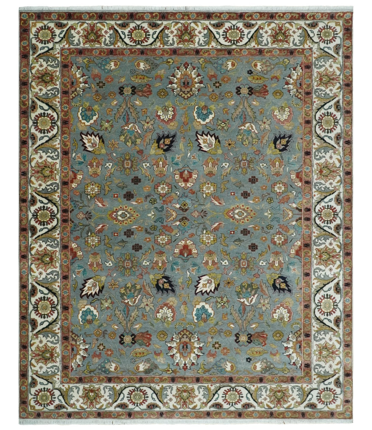 Fine Gray and Ivory Hand knotted Traditional 9x12 wool Area Rug