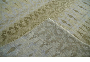Fine Green 8x10 Hand Knotted Beige, Olive and Silver Traditional Wool Rug