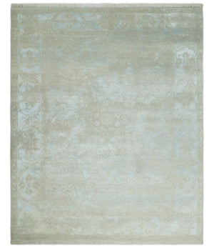 Fine Hand Knotted 8x10 Beige and Ivory Transitional Wool and Bamboo Silk Area Rug