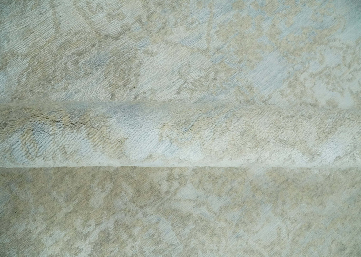 Fine Hand Knotted 8x10 Beige and Ivory Transitional Wool and Bamboo Silk Area Rug