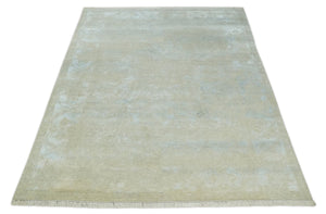 Fine Hand Knotted 8x10 Beige and Ivory Transitional Wool and Bamboo Silk Area Rug