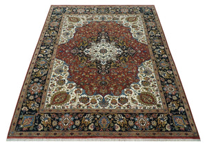 Fine Hand Knotted Brown, Ivory and Black 8x10 and 10x14 Traditional Wool Rug