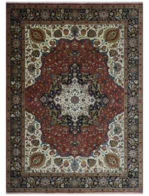 Fine Hand Knotted Brown, Ivory and Black 8x10 and 10x14 Traditional Wool Rug