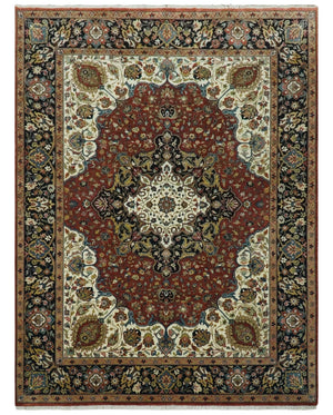 Fine Hand Knotted Brown, Ivory and Black 8x10 and 10x14 Traditional Wool Rug