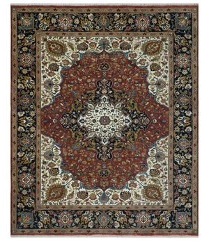 Fine Hand Knotted Brown, Ivory and Black 8x10 and 10x14 Traditional Wool Rug