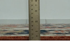 Fine Hand Knotted Rust, Ivory and Blue Floral Traditional Heriz 9x12 wool area rug