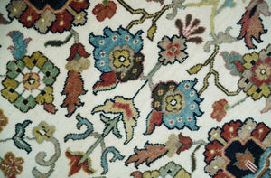 Fine Knots Ivory and Brown 8x10 and 9x12 Hand knotted Traditional Floral Wool Area Rug
