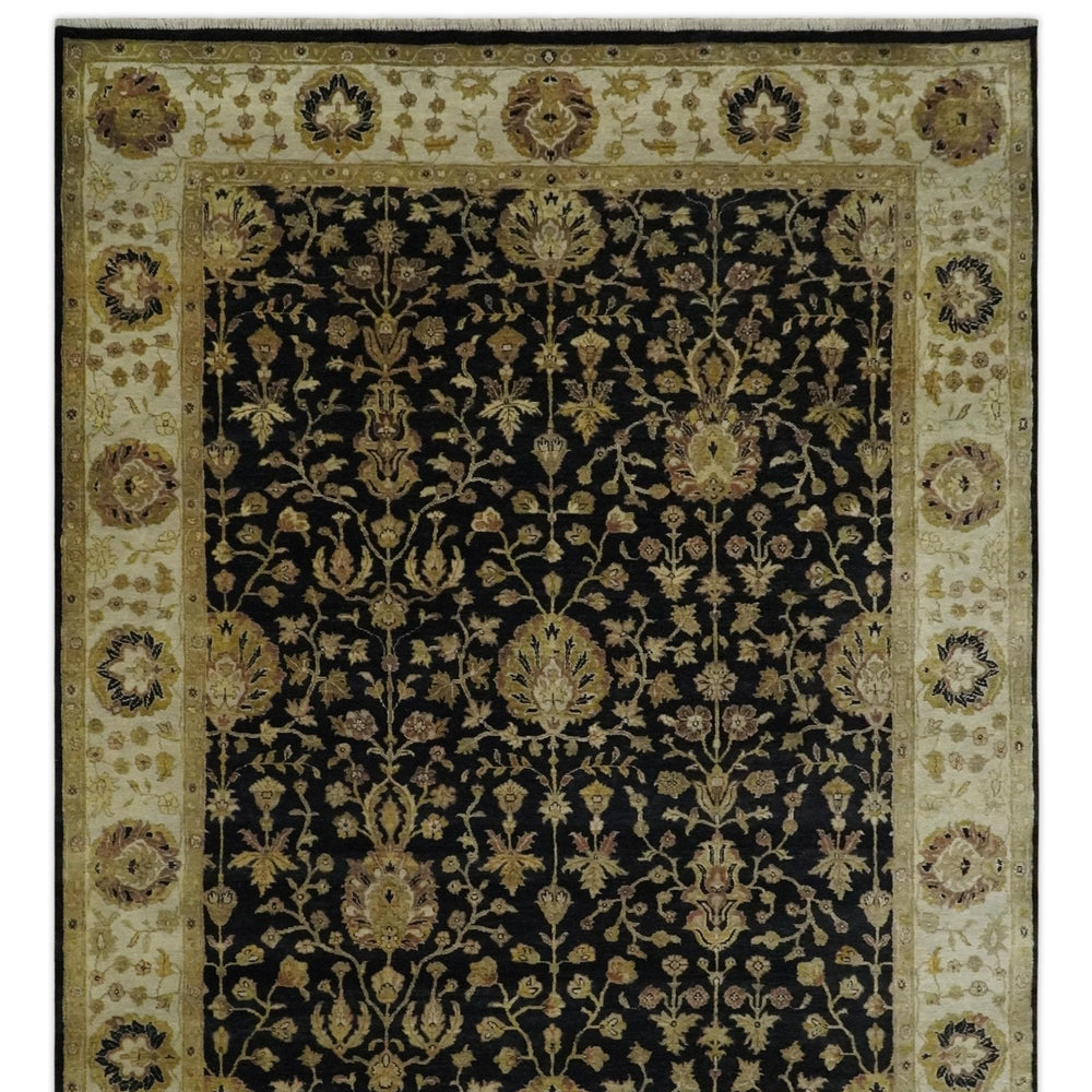 Fine Vintage Style Traditional Black, Olive and Beige Turkish Hand knotted wool Area Rug
