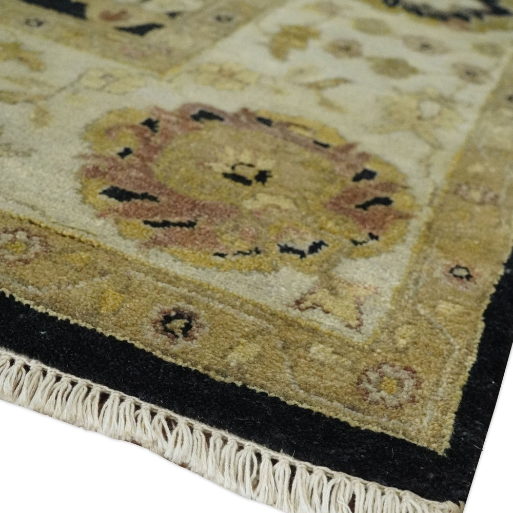 Fine Vintage Style Traditional Black, Olive and Beige Turkish Hand knotted wool Area Rug
