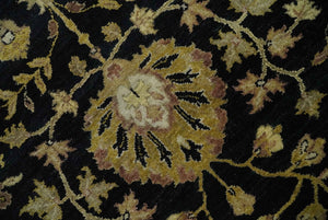 Fine Vintage Style Traditional Black, Olive and Beige Turkish Hand knotted wool Area Rug