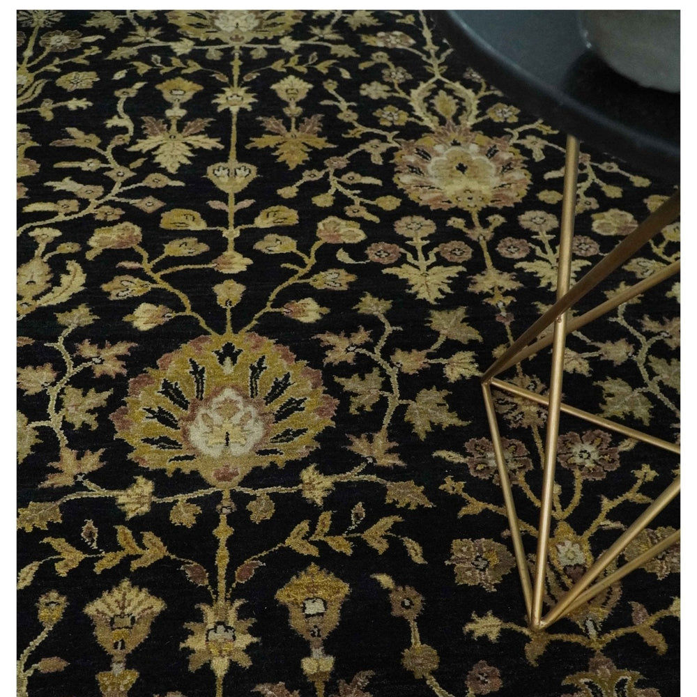 Fine Vintage Style Traditional Black, Olive and Beige Turkish Hand knotted wool Area Rug