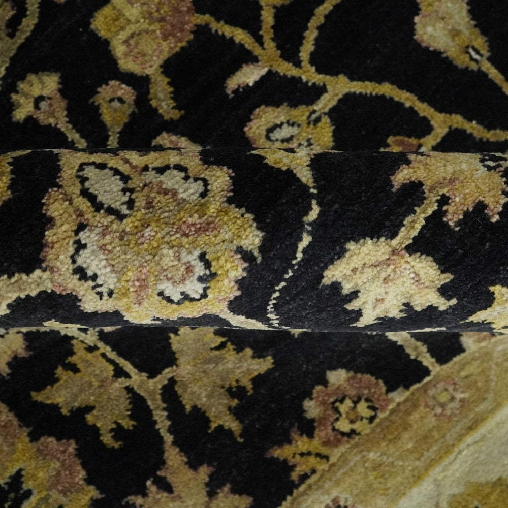 Fine Vintage Style Traditional Black, Olive and Beige Turkish Hand knotted wool Area Rug