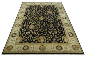 Fine Vintage Style Traditional Black, Olive and Beige Turkish Hand knotted wool Area Rug